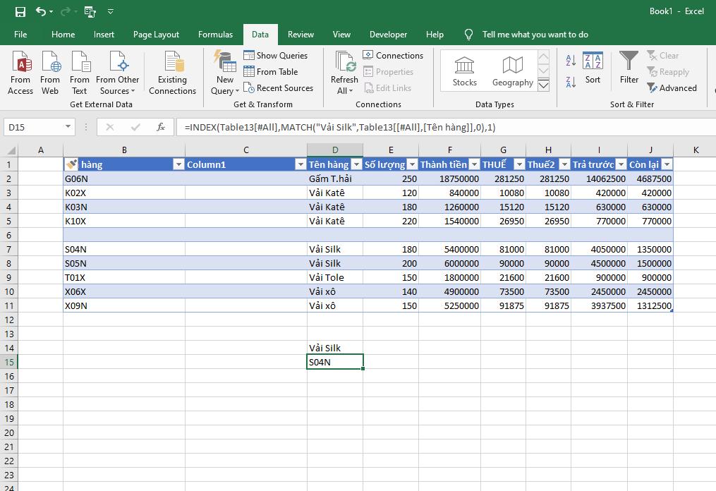 hàm vlookup có thể được thay thế bằng hàm index match